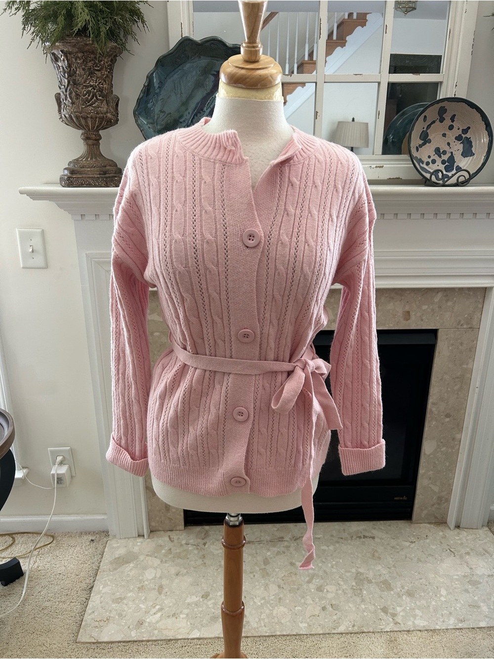 S. Christina Pink Cashmere Cable-Knit Cardigan
